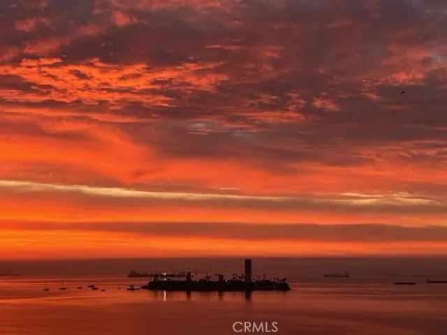 Sunset looking at one of the oil islands