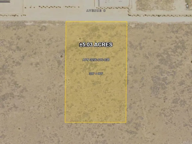 Parcel boundary on 2026 USGS NAIP imagery. 5.03 ac, 330 x 660 ft, south side of Avenue C.
