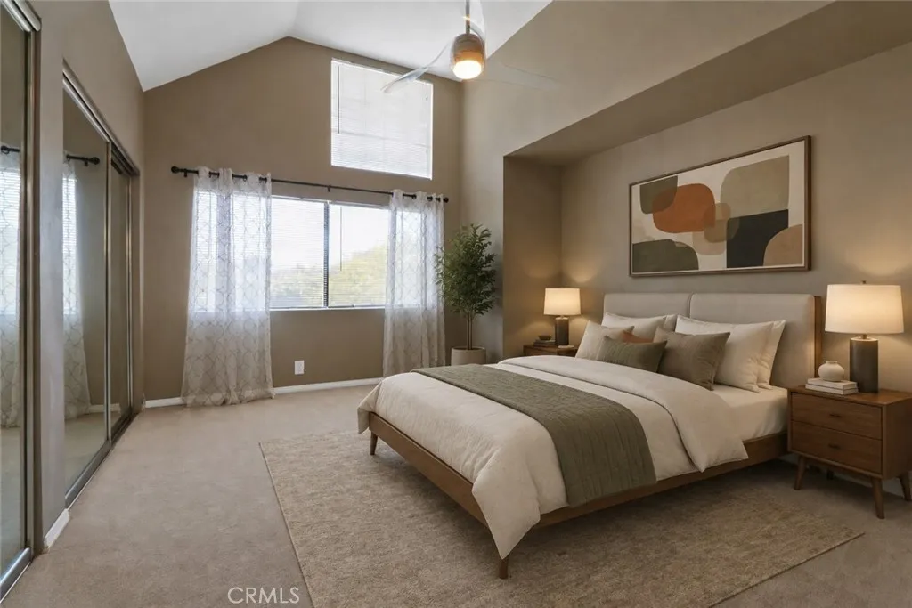 Virtually stage primary bedroom.
