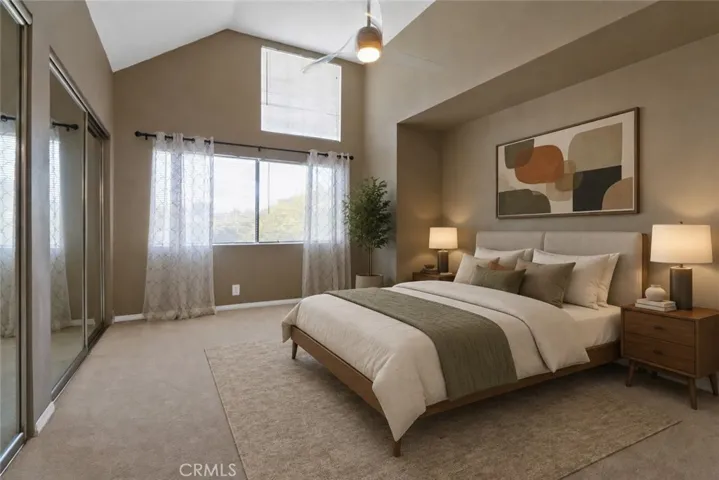 Virtually stage primary bedroom.