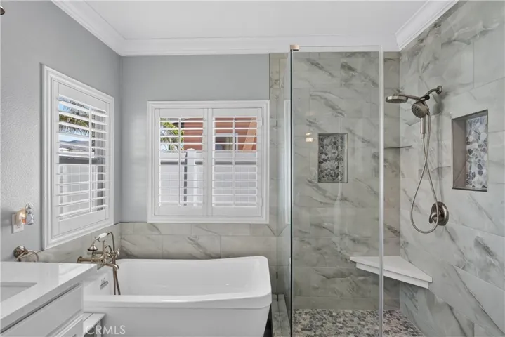 Beautiful updated tub  shower area in master