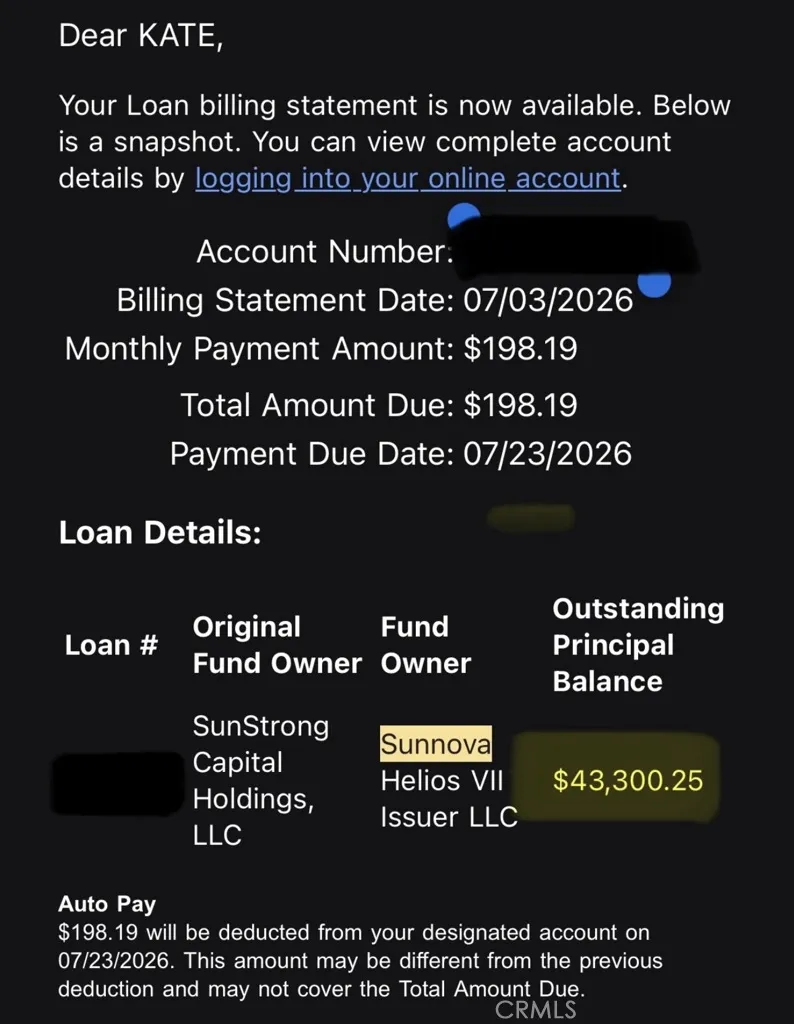 Solar Monthly Payment and Loan Amount