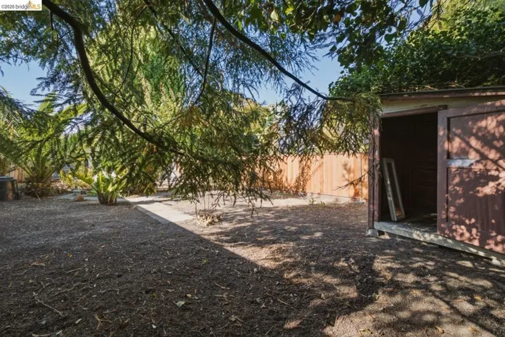 Expansive yard space featuring mature trees and established plantings