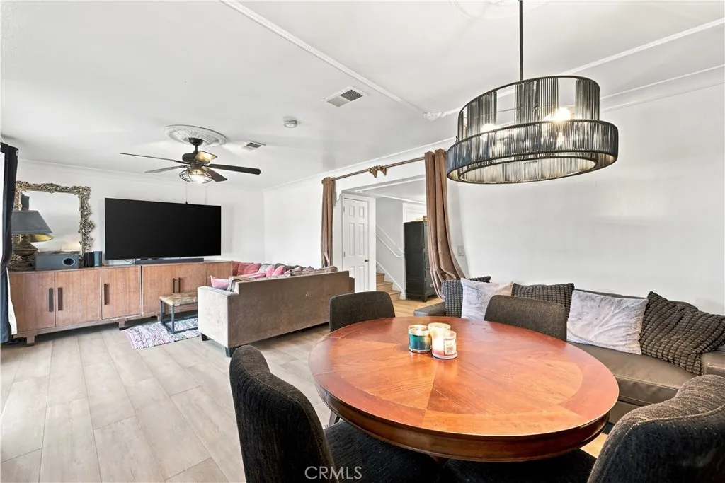 Combined view of family room & dining area