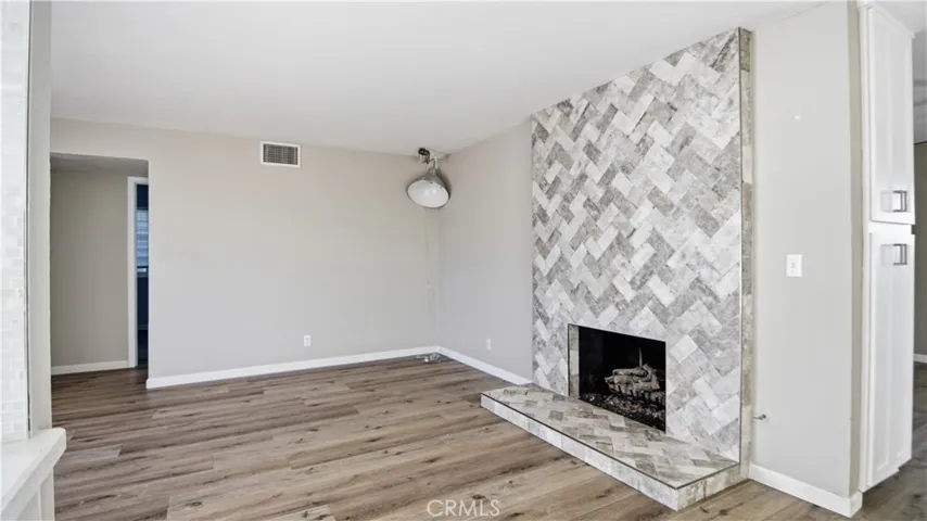 Living room with refaced fireplace