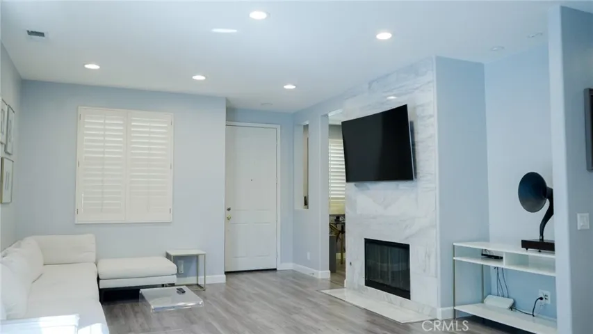 family room with fireplace