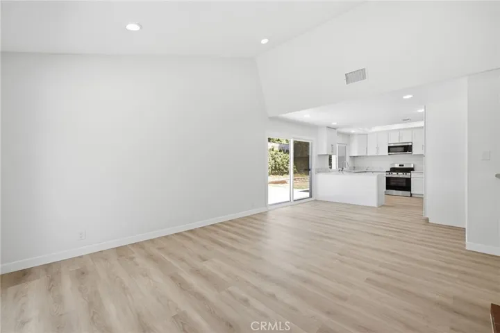 Kitchen opens to den