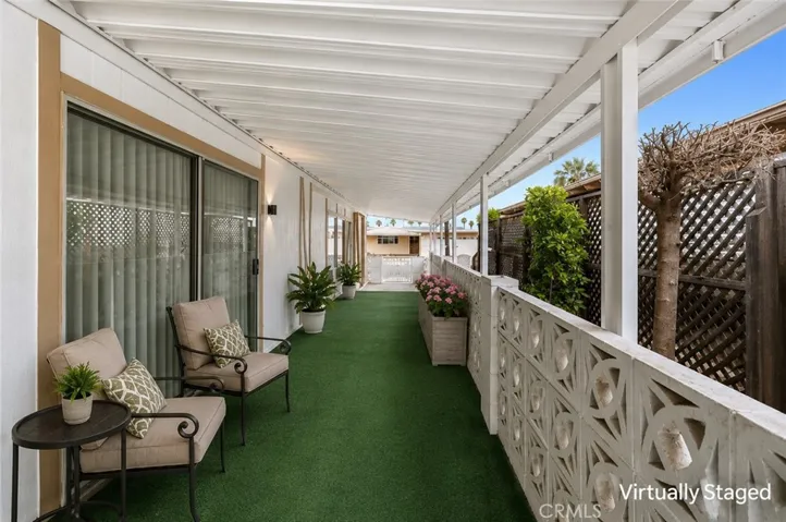 Virtually Staged Side Patio with Cover Awning