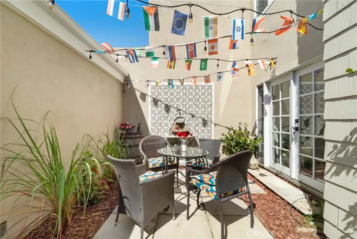 Front patio and French dual pane doors.