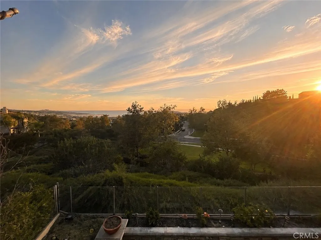 sunset views from the second-floor balcony