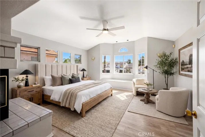 Oversized primary suite virtually staged