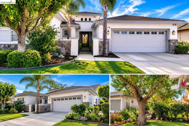 Property Listing. Multiple exterior perspectives of a residential home featuring architectural details, landscaping, garage, and grounds