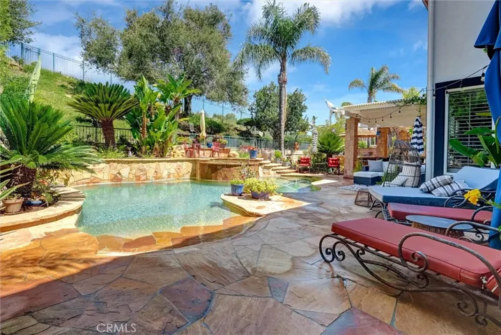 Walk-in pool and lounging area.