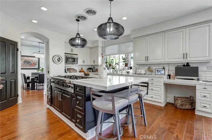 Spacious kitchen with island seating.
