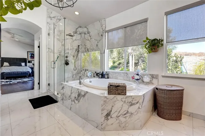Master bath soaking tub, shower.