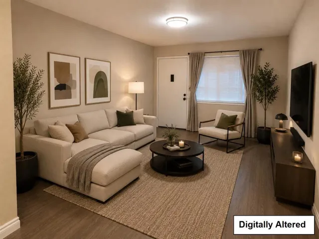 This digitally cleaned & staged pic portrays a more accurate depiction of what the space could be.