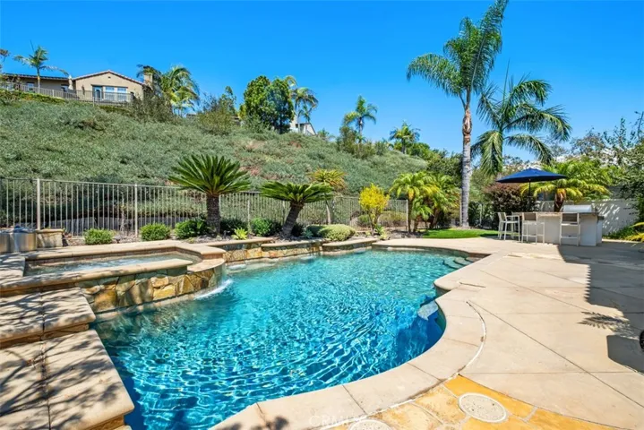 Home offers POOL & SPA with water features and built-In BBQ with bar seating.