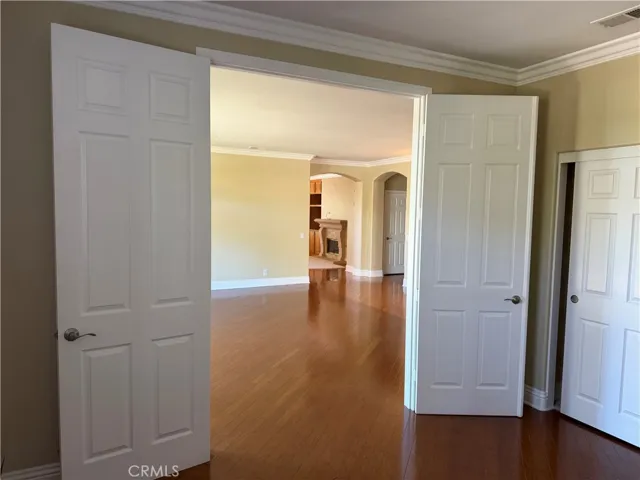 View from office double doors into living room