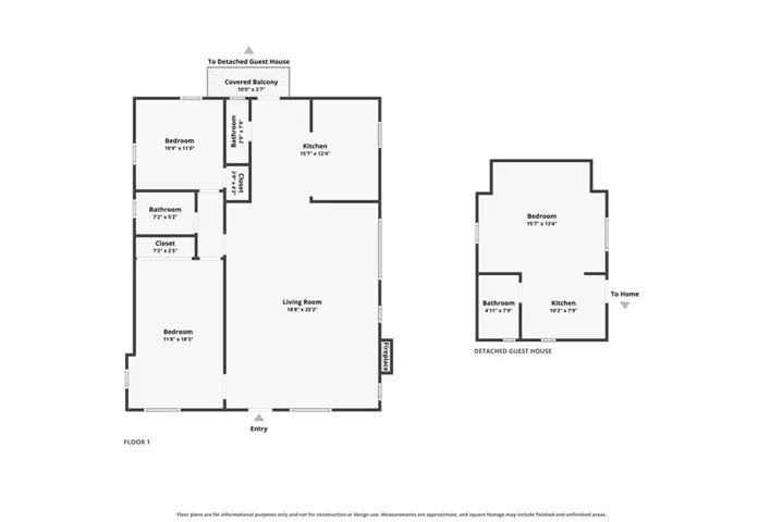 Combined floor plan of the main residence and detached studio ADU.
