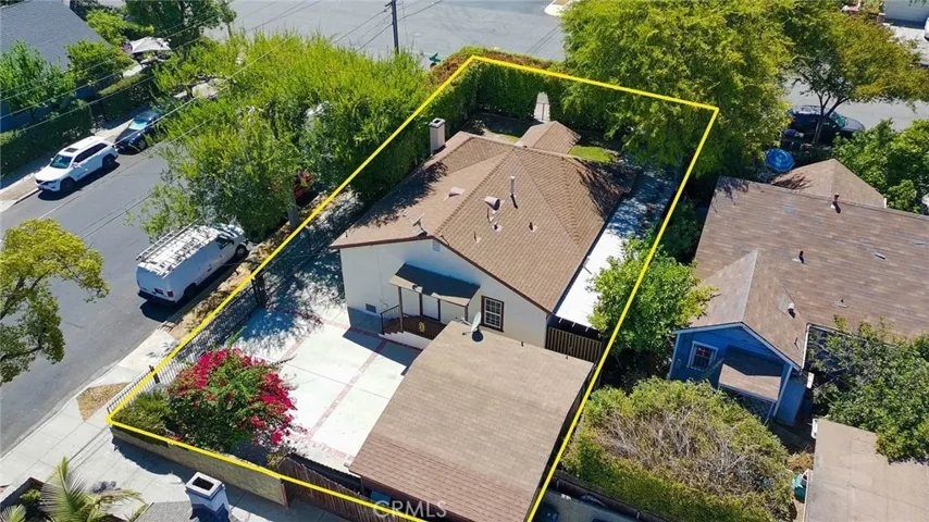 Bird’s-eye view showcasing the private corner lot.