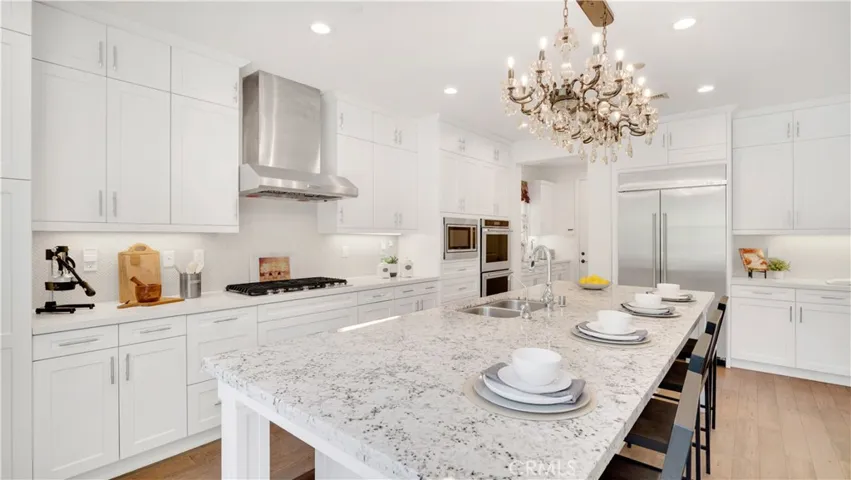 Kitchen detail with island and pendant lighting