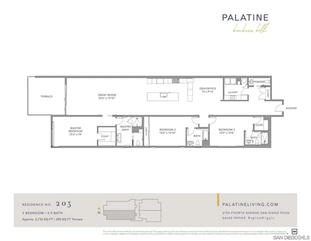 Floor plan for unit #203.