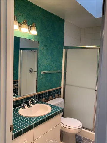 Hall bath with step in shower