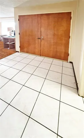 Double Entry Doors Open to a Large Tiled Foyer