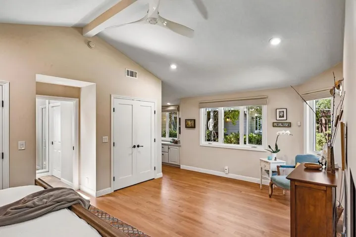 Primary looking towards office area and bath, 3 closets