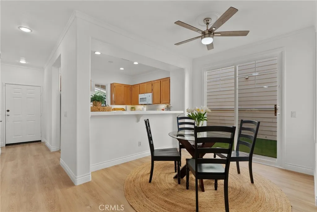 Dining area with sliding door to yard.