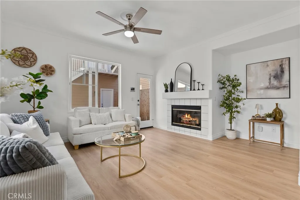 Living room with fireplace.