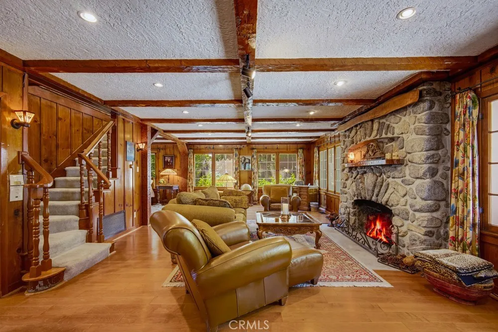 Living Room with Stone Fireplace