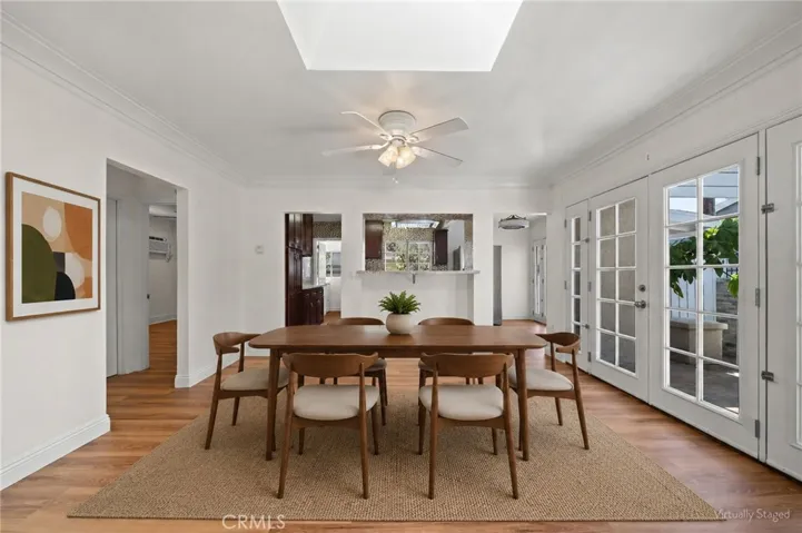 skylight. French doors opening to patio