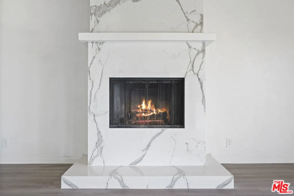 Marble wood burning fireplace
