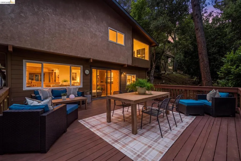 Expansive wood deck with a full railing system