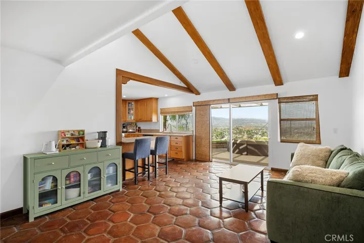 Exposed wood beamed ceiling