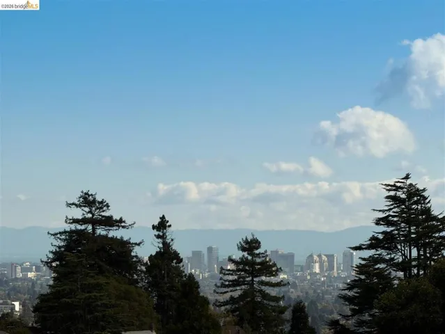 Distant city skyline with surrounding hills