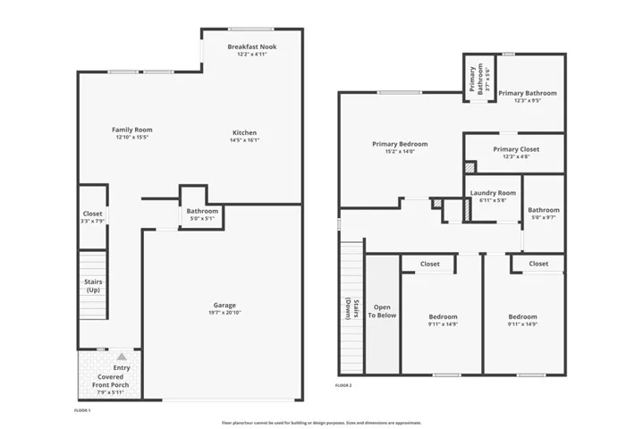 Floor plan level 1 & 2. Measurements are approximate.