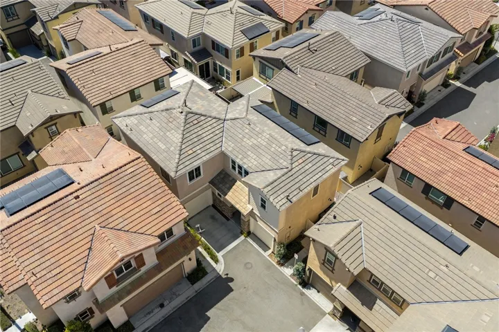 Aerial view of subject property and neighboring properties.