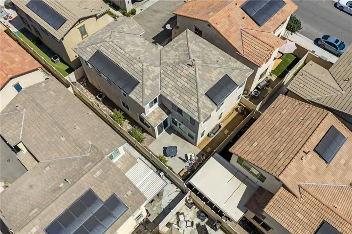 Aerial view of subject property and neighboring properties.
