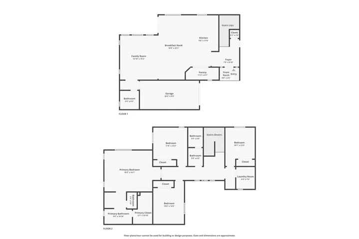 Floor plan level 1 & 2. Measurements are approximate.