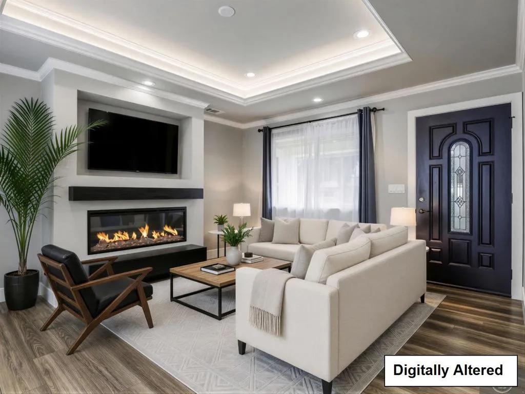 Living Room has Modern Fireplace Insert and Virtual Staging. Living Room has Modern Fireplace Insert and Virtual Staging.
