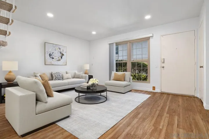 Cool and peaceful living room.  Virtually staged.