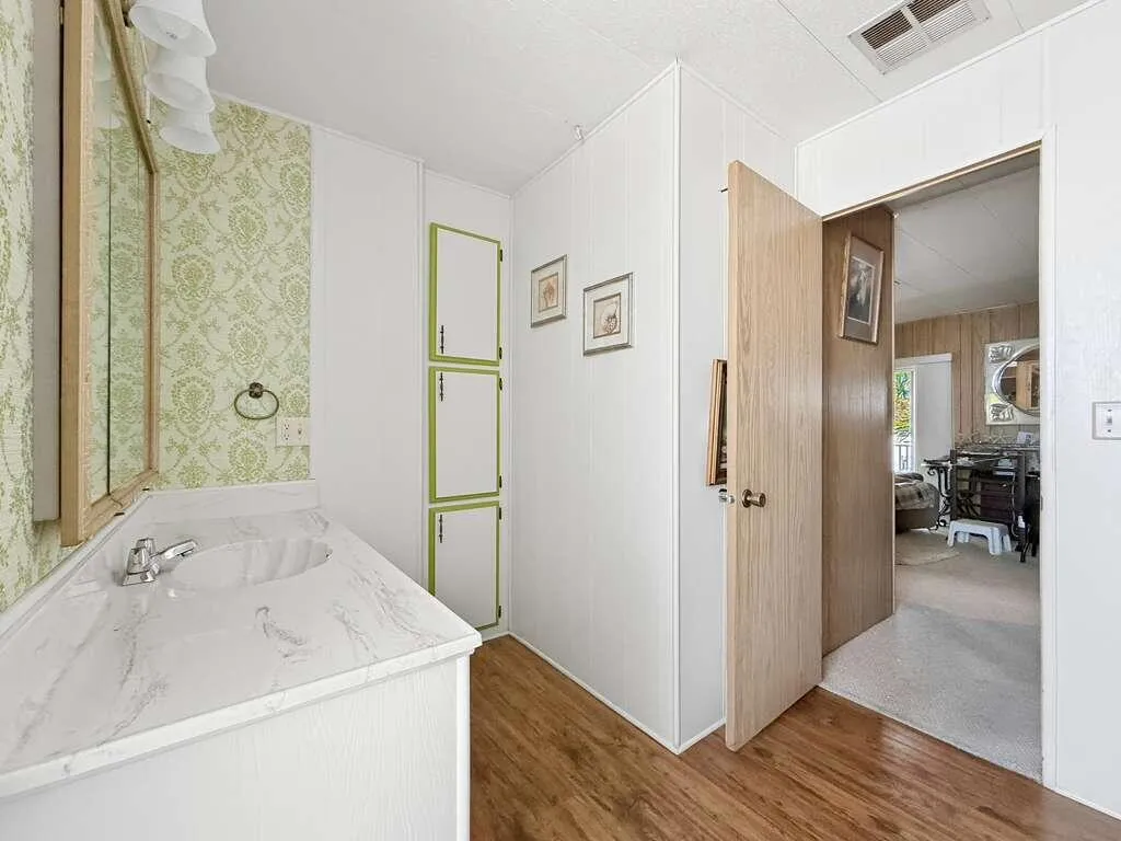 Guest bathroom and built-in storage