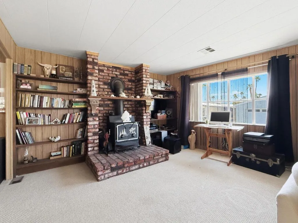 Fireplace and built-in bookcase