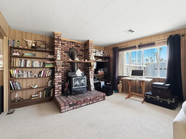 Fireplace and built-in bookcase