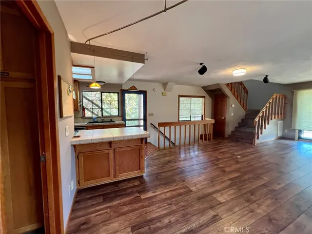 Kitchen counter breakfast bar.