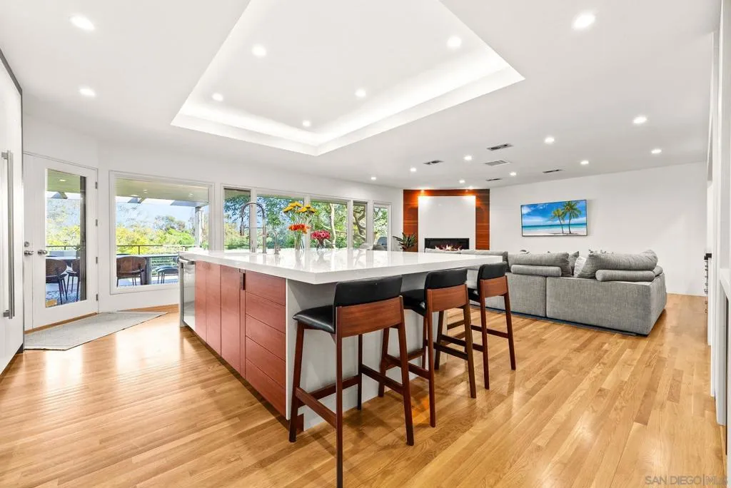 Fire in the fireplace.  Kitchen and family room areas are perfect for entertaining or relaxing.   Gourmet kitchen!