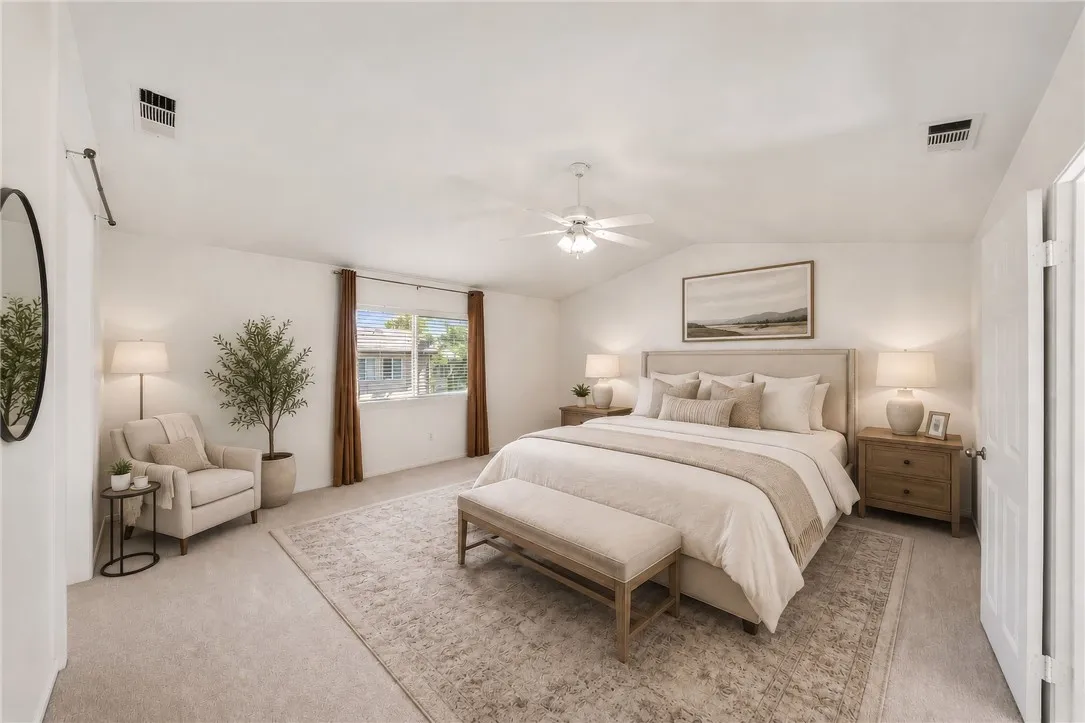 Virtually staged primary bedroom