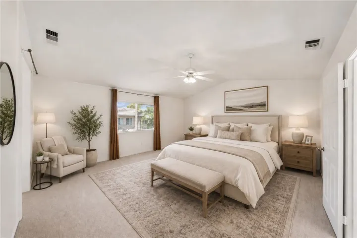 Virtually staged primary bedroom